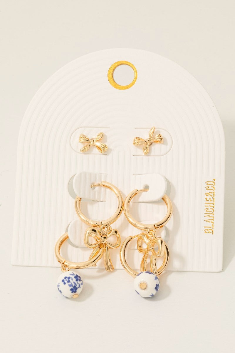 Floral and Bow Earring Set