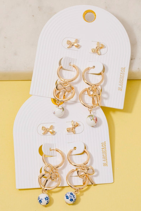 Floral and Bow Earring Set