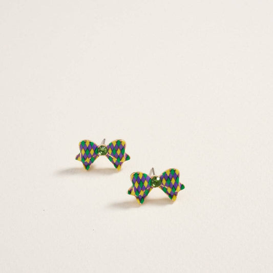 Small Mardi Gras Bow Studs