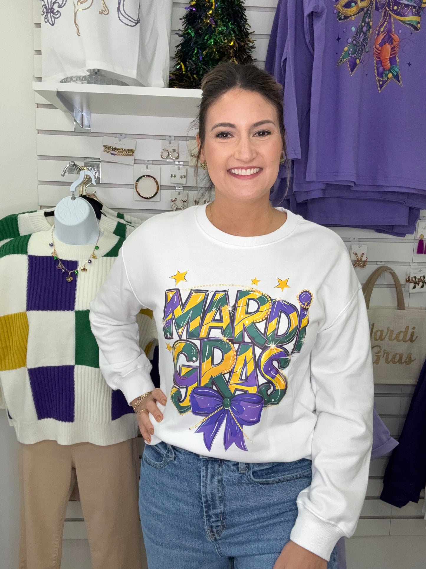 Mardi Gras Bow Sweatshirt