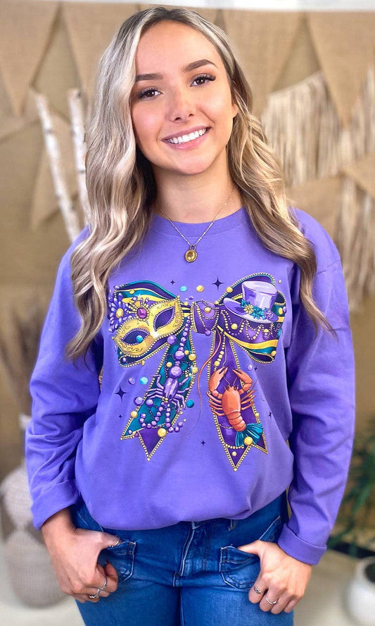 Mardi Gras Bow Long Sleeve Tee