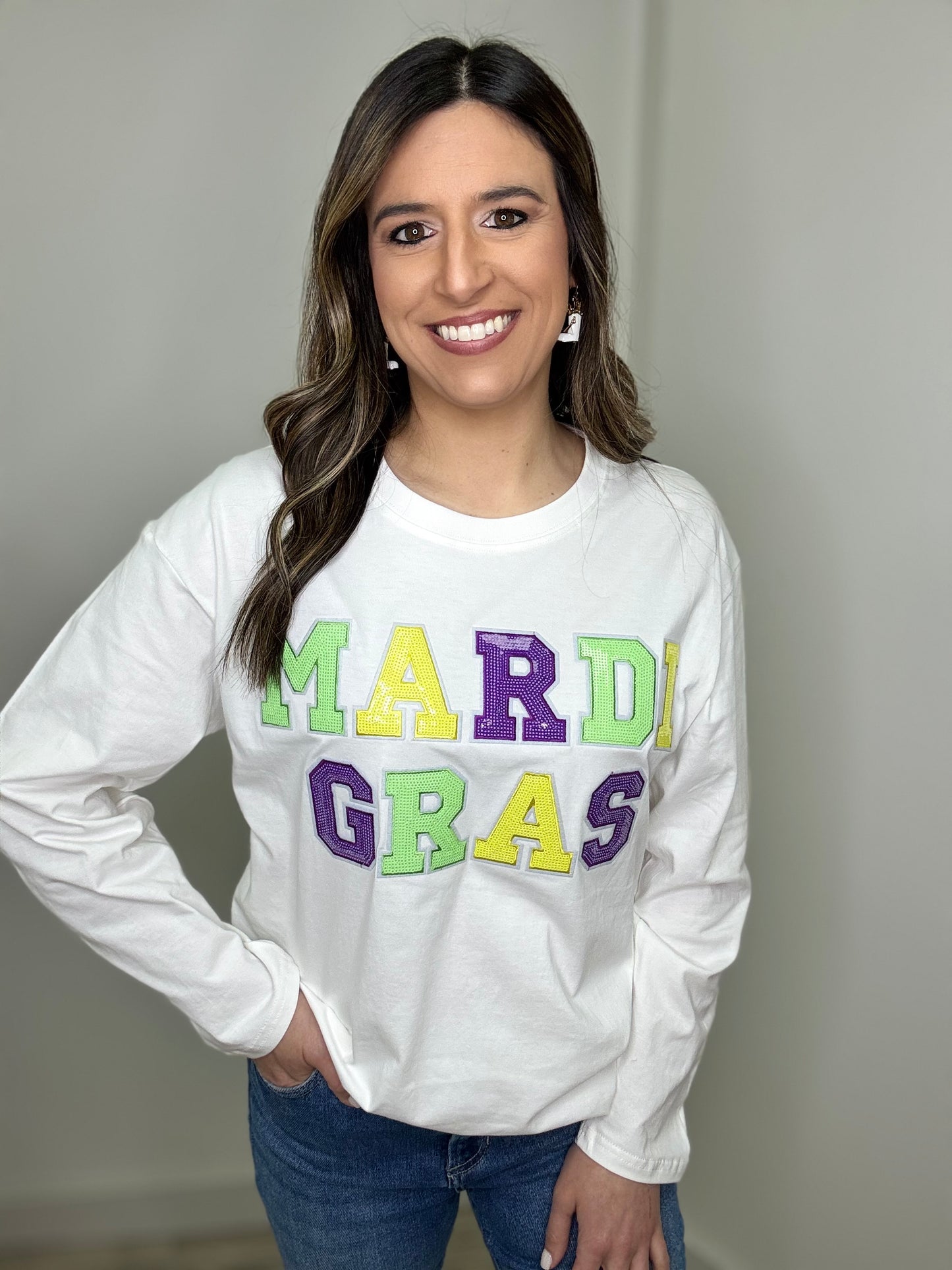Mardi Gras Sequin Long Sleeve Tee