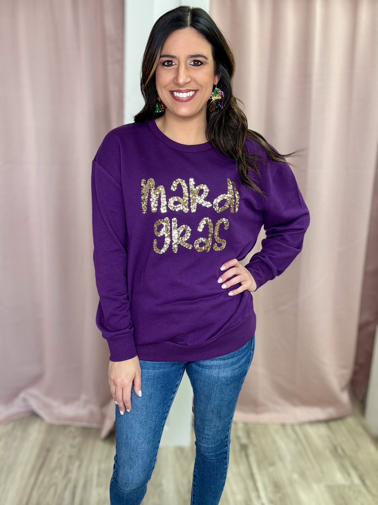 Mardi Gras Sequin Sweatshirt