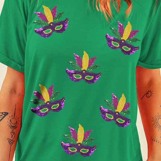 Mardi Gras Sequin Mask Top