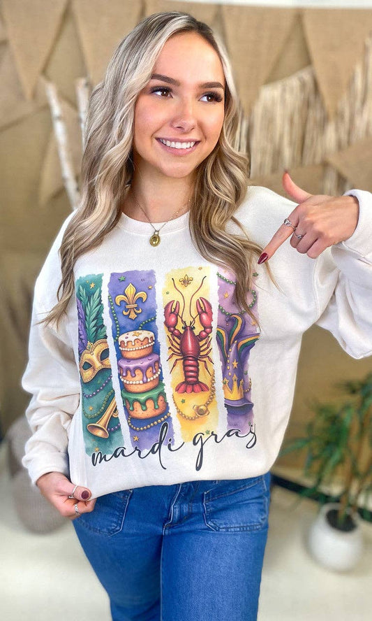 Retro Graphic Mardi Gras Sweatshirt