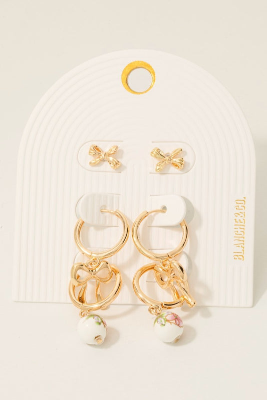 Floral and Bow Earring Set